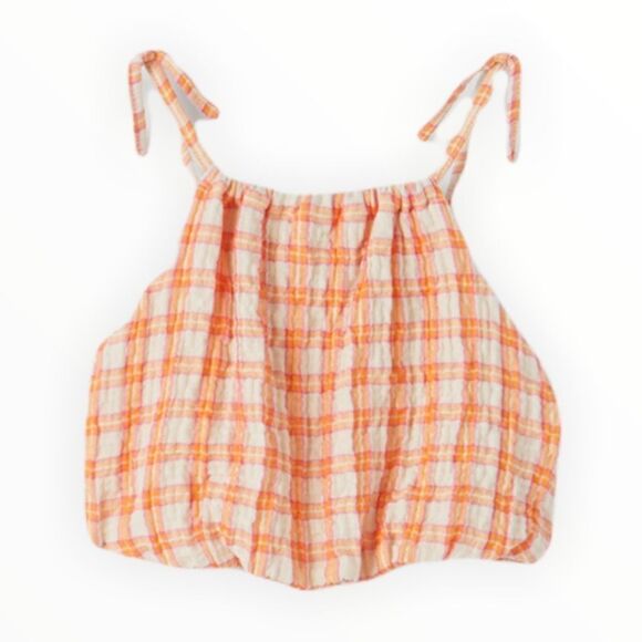 ZARA Kids | Orange | TEXTURED PLAID BALLOON SHIRT - Picture 2 of 6